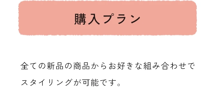 購入プラン　全ての新品の商品からお好きな組み合わせでスタイリングが可能です。