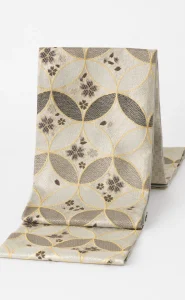 C3092100102014　袋帯／七宝桜／銀