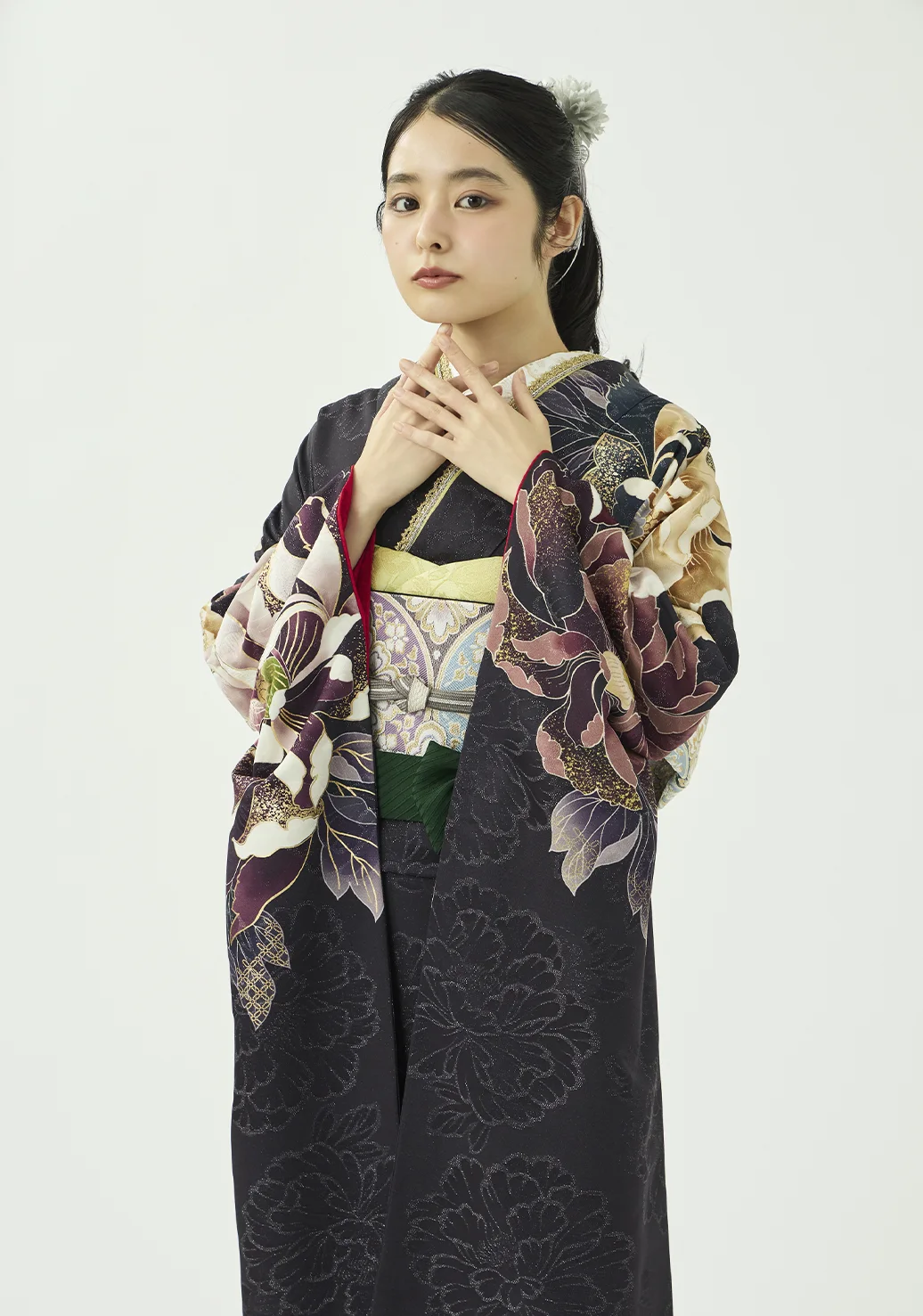 売り切り 青紫 手描き友禅 笹 牡丹 鴛鴦 振袖 落款あり 売り切り 青紫 手描き友禅 笹 牡丹 鴛鴦 振袖 落款あり