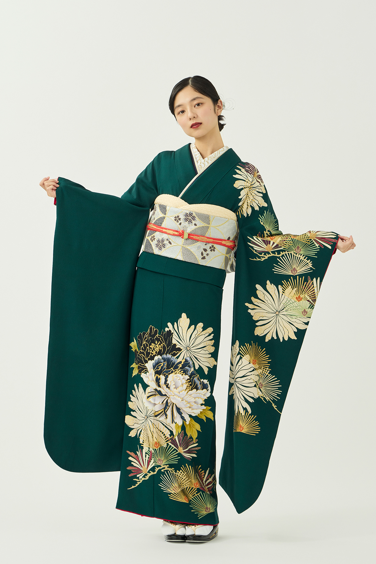 No：C9116142203104 振袖／若松牡丹／常盤色