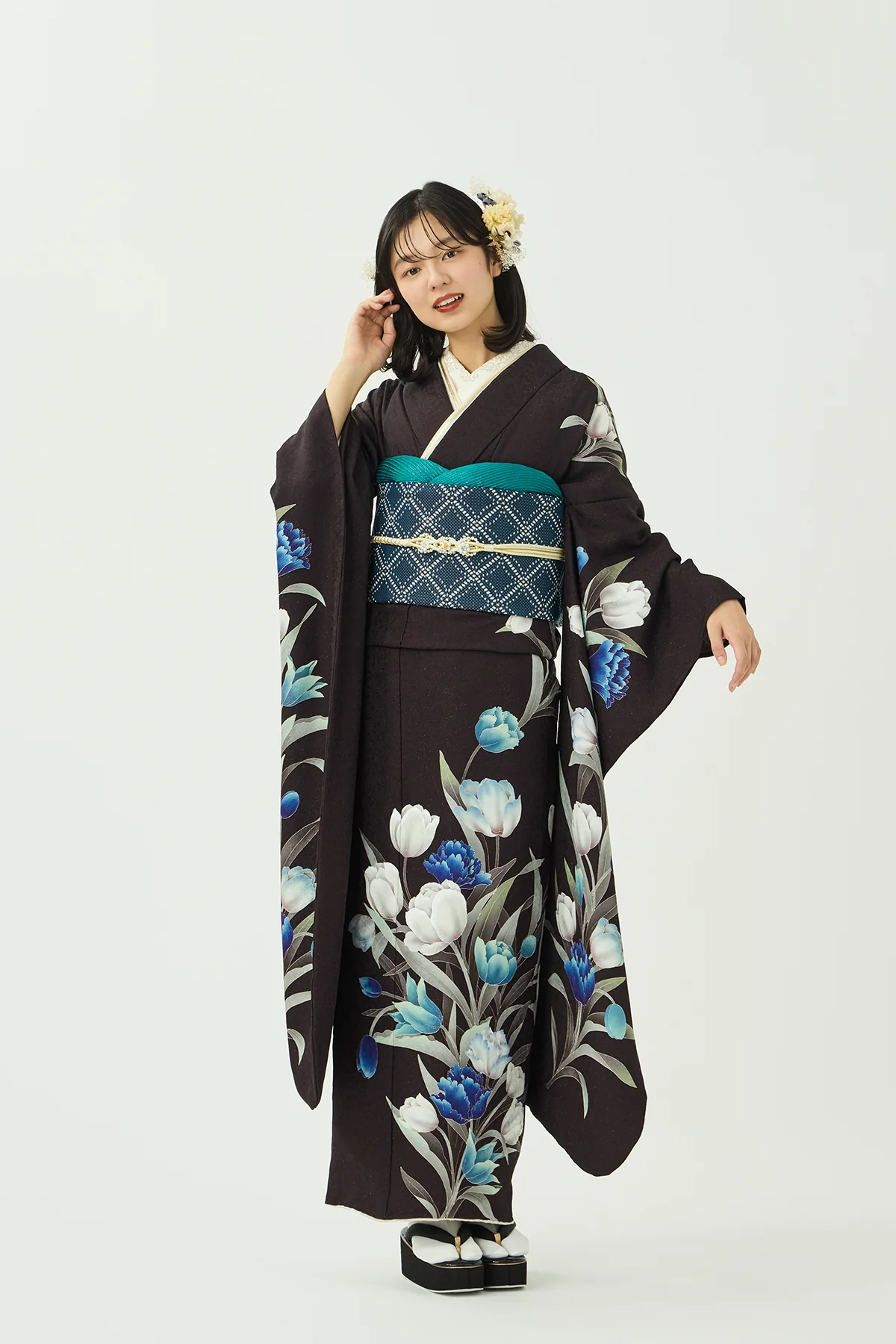 No：C1170100165011 振袖／花揺れるチューリップ／ビターブラウン