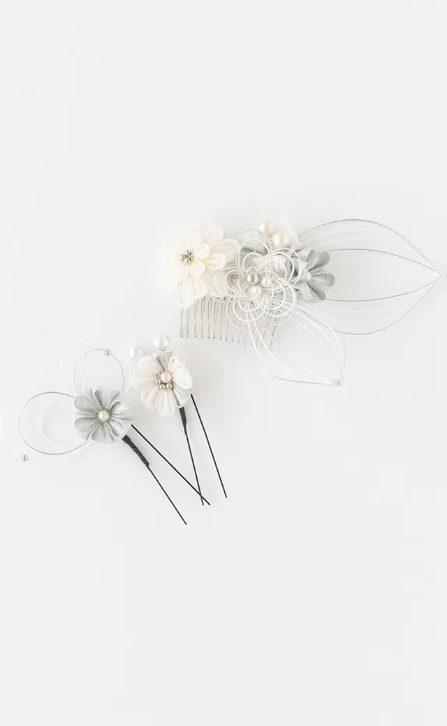 No：C7110100507010 髪飾り／しあわせ水引つまみ／シルバー