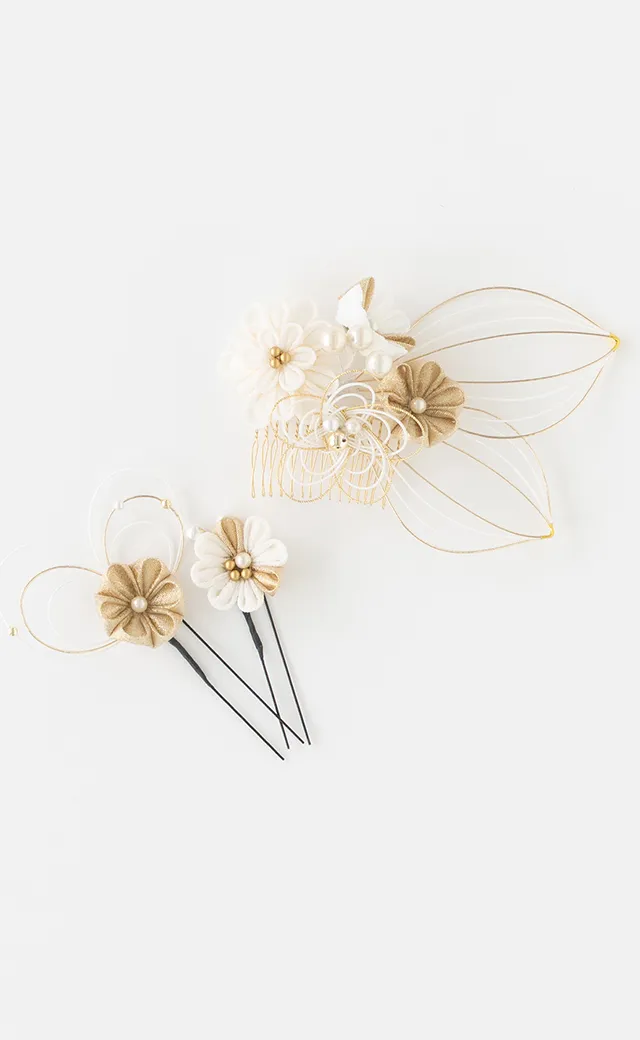 No：C7110100508010 髪飾り／しあわせ水引つまみ／ゴールド