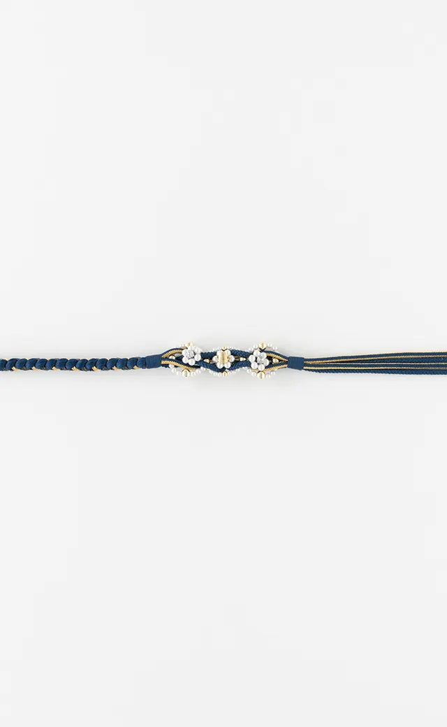 No：C7121101518010 帯締め／三連パール帯〆／紺