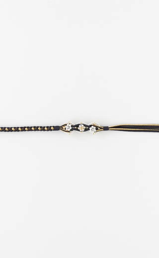 No：C7121101519010 帯締め／三連パール帯締め／黒